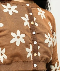 Daisy Street Flower Tan Crop Cardigan Sweater