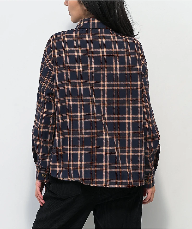 Daisy Street Lucy Navy & Orange Plaid Flannel Shirt