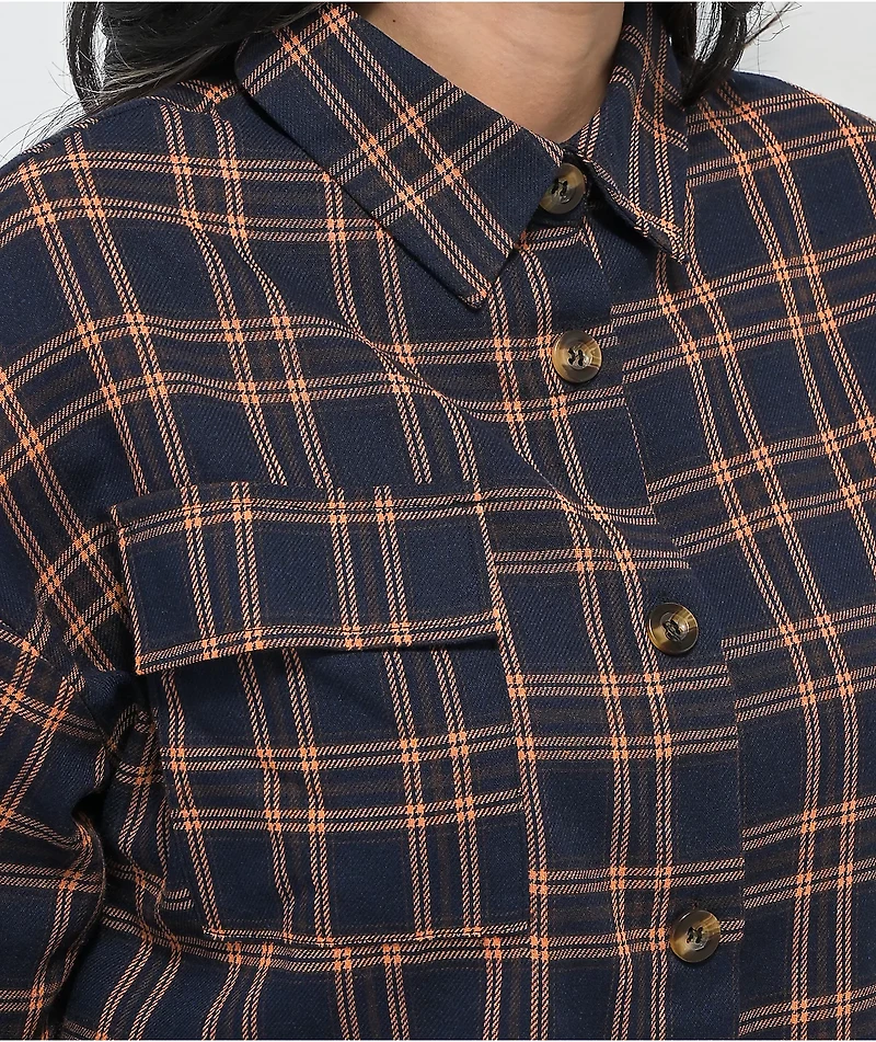 Daisy Street Lucy Navy & Orange Plaid Flannel Shirt