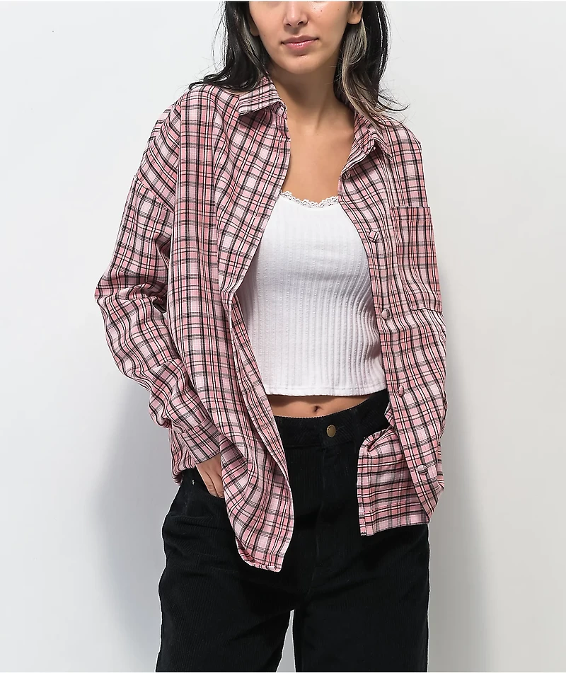 Daisy Street Lucy Pink Plaid Flannel Shirt