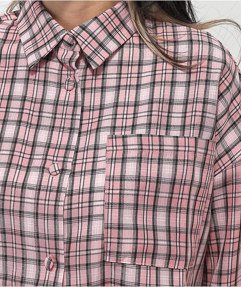 Daisy Street Lucy Pink Plaid Flannel Shirt