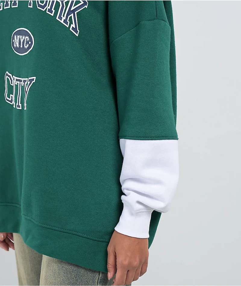 Daisy Street NYC Oversized Green & White Hoodie