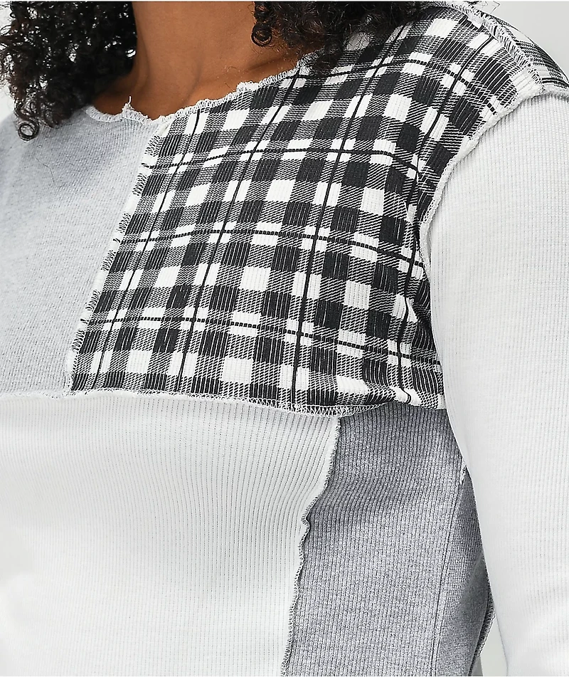 Daisy Street Patchwork Long Sleeve Crop Top