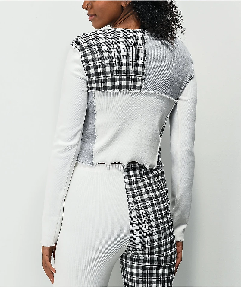 Daisy Street Patchwork Long Sleeve Crop Top