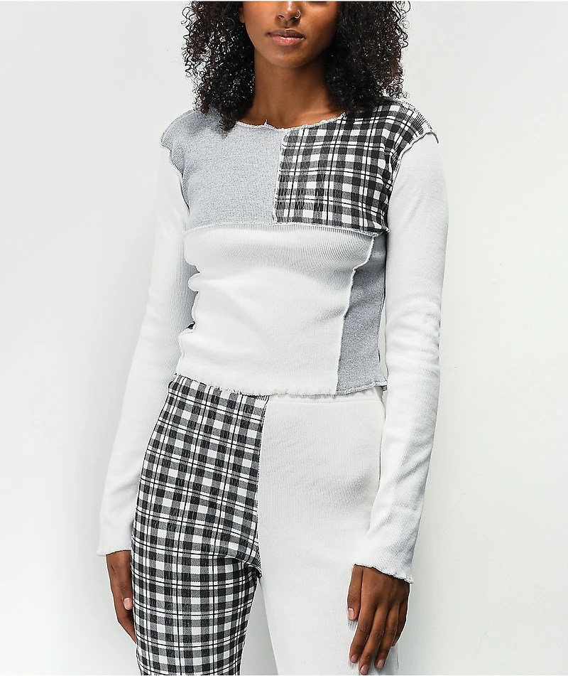 Daisy Street Patchwork Long Sleeve Crop Top