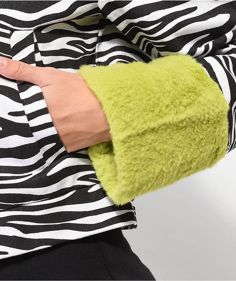 Daisy Street Zebra Fur Crop Twill Jacket