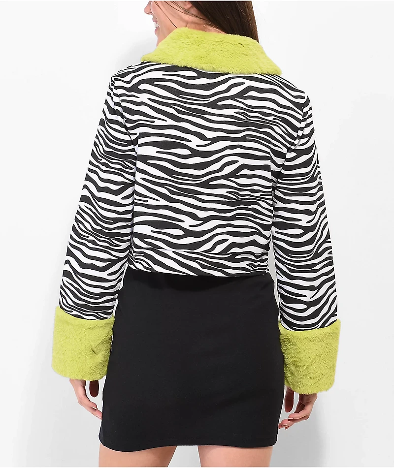 Daisy Street Zebra Fur Crop Twill Jacket