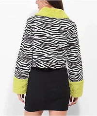 Daisy Street Zebra Fur Crop Twill Jacket