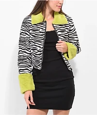 Daisy Street Zebra Fur Crop Twill Jacket