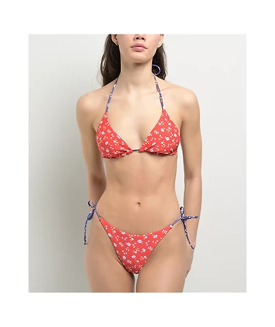 Damsel Bella Floral Ditsy Blue & Red Reversible High Leg Bikini Bottom
