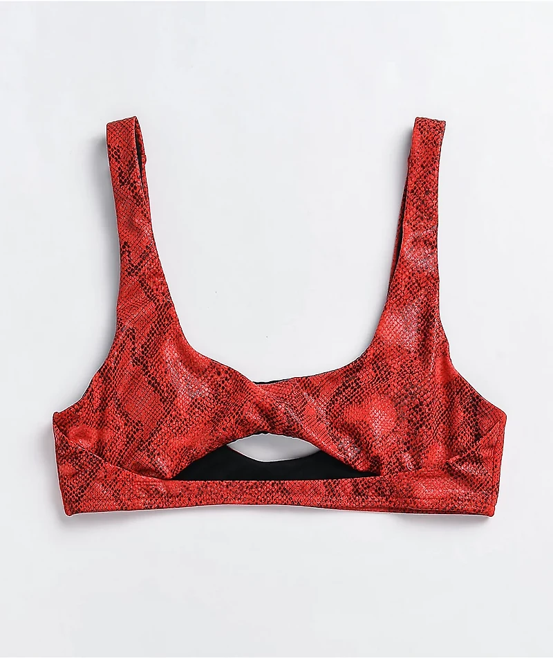 Damsel Boa Red Python Cutout Sport Bikini Top