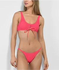 Damsel Diva Lace Up Mini Ruffle Pink Bralette Bikini Top