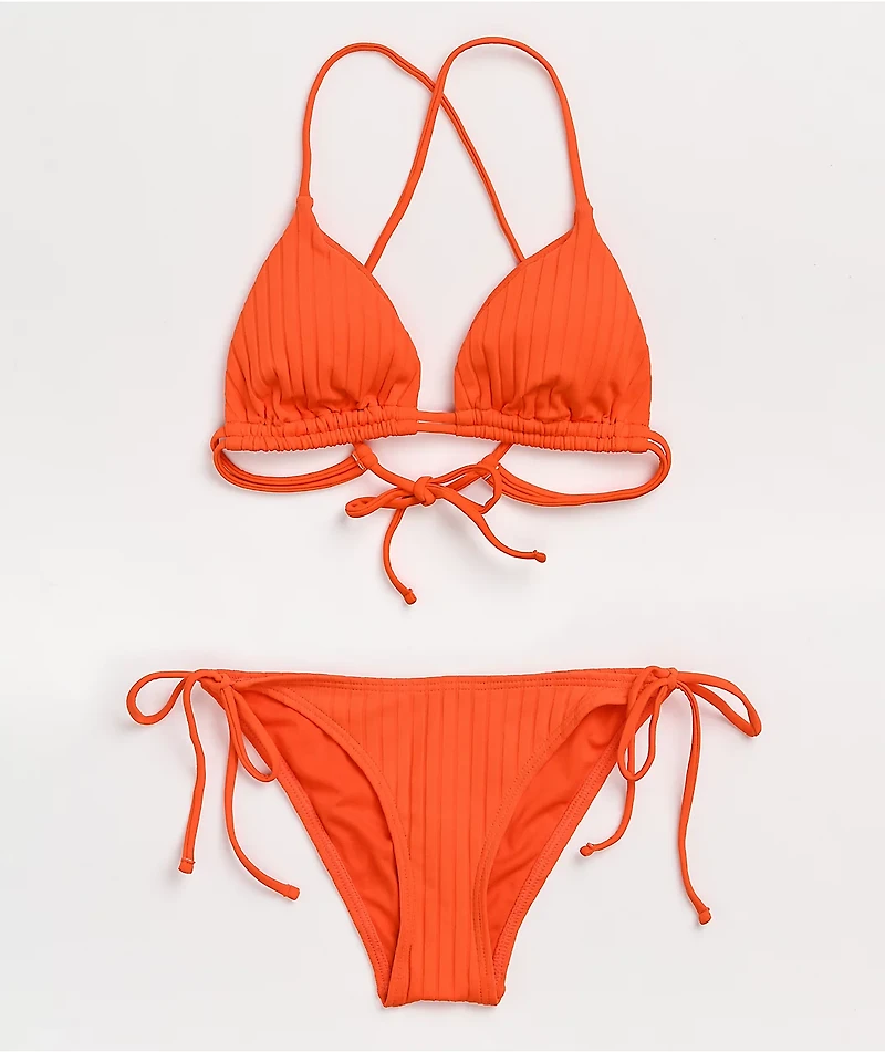 Damsel Fluorescent Orange Super Ribbed Triangle Bikini Top