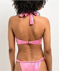 Damsel Kenni Pink Chrome Metallic Halter Bikini Top
