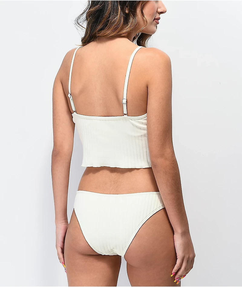 Damsel Megan Super Ribbed Cheeky White Bikini Bottom