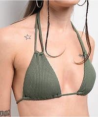 Damsel Olive Corded Rib Army Green Triangle Bikini Top