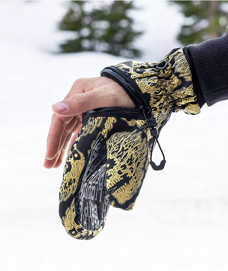 Deathgrip x Liquid Death Ghoul Black & Gold Snowboard Mittens