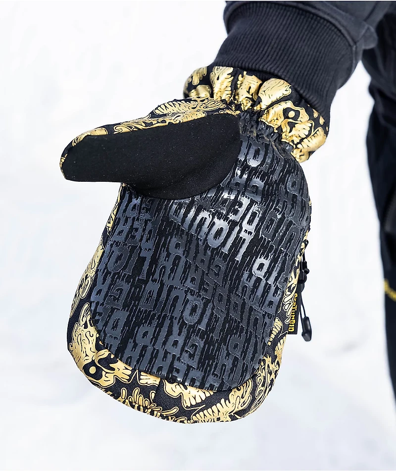 Deathgrip x Liquid Death Ghoul Black & Gold Snowboard Mittens