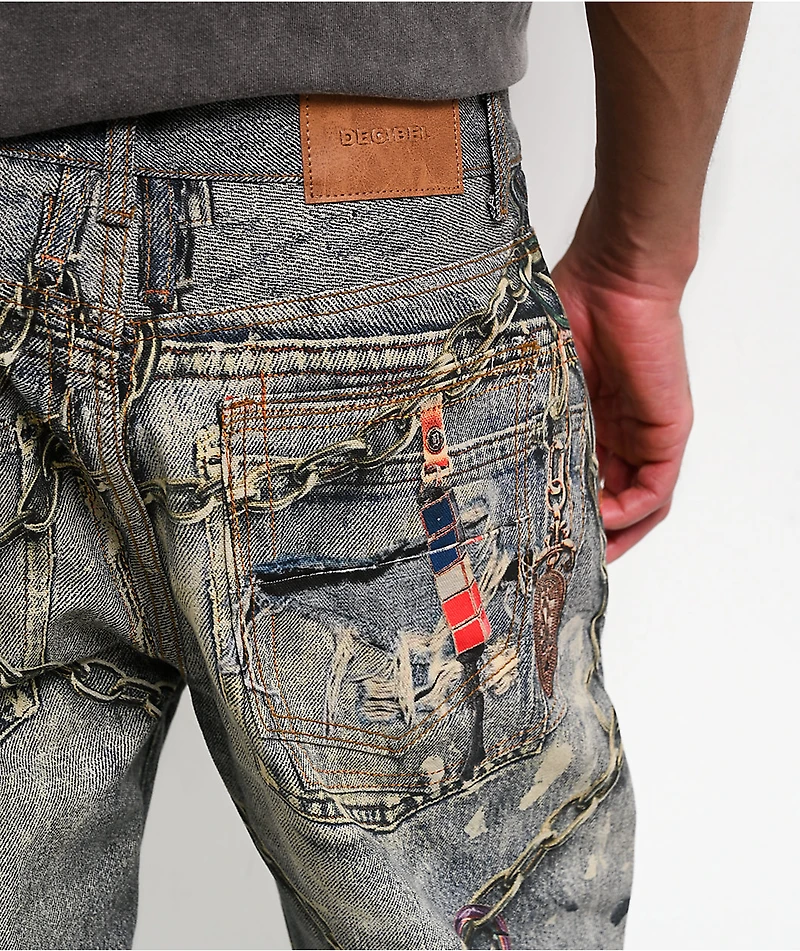 Decibel Printed Blue Straight Leg Jeans