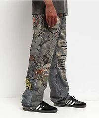 Decibel Printed Blue Straight Leg Jeans