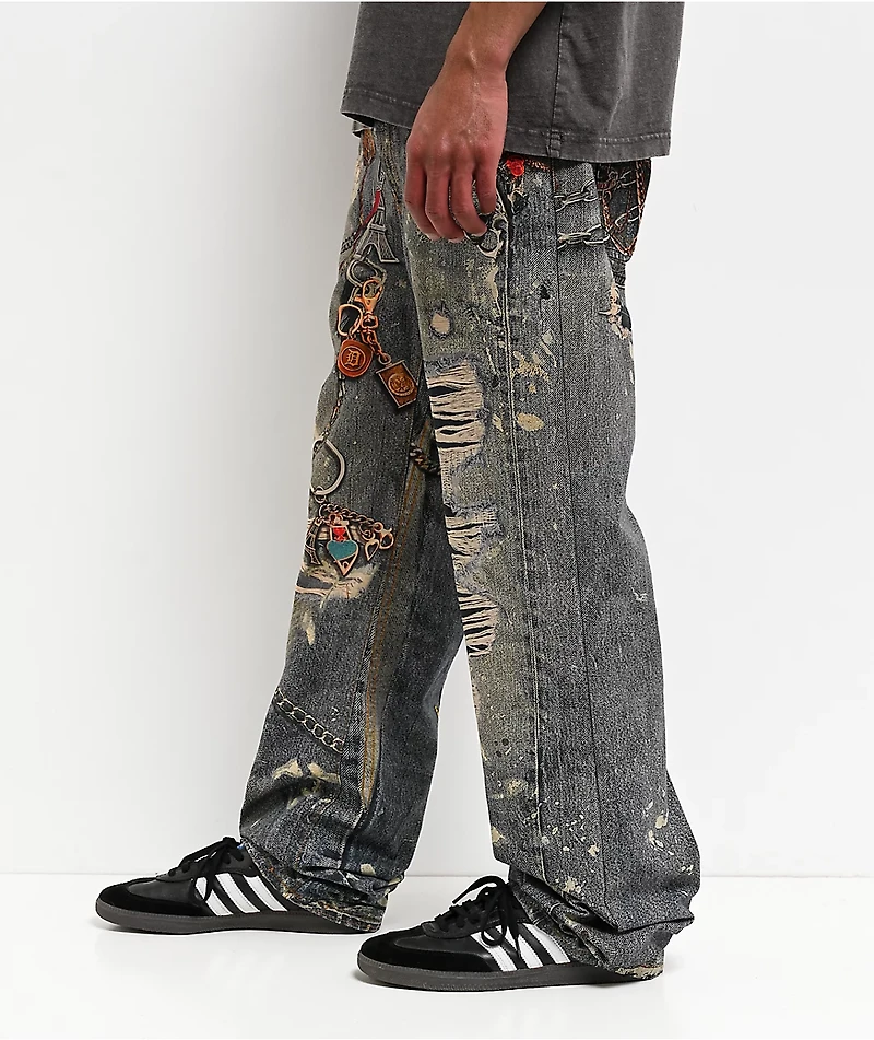 Decibel Printed Blue Straight Leg Jeans