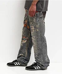 Decibel Printed Blue Straight Leg Jeans