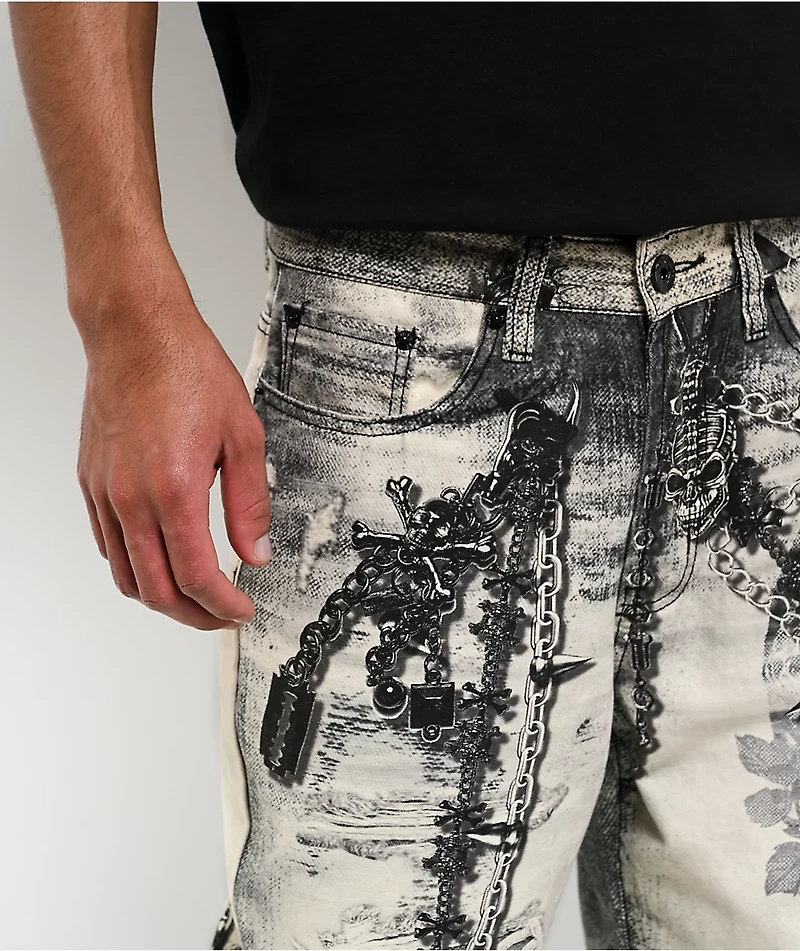 Decibel Printed Grey Straight Leg Jeans