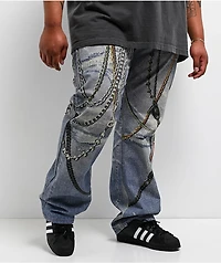 Decibel Printed Indigo Straight Leg Jeans