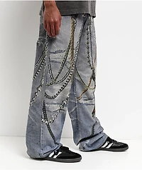 Decibel Printed Indigo Straight Leg Jeans