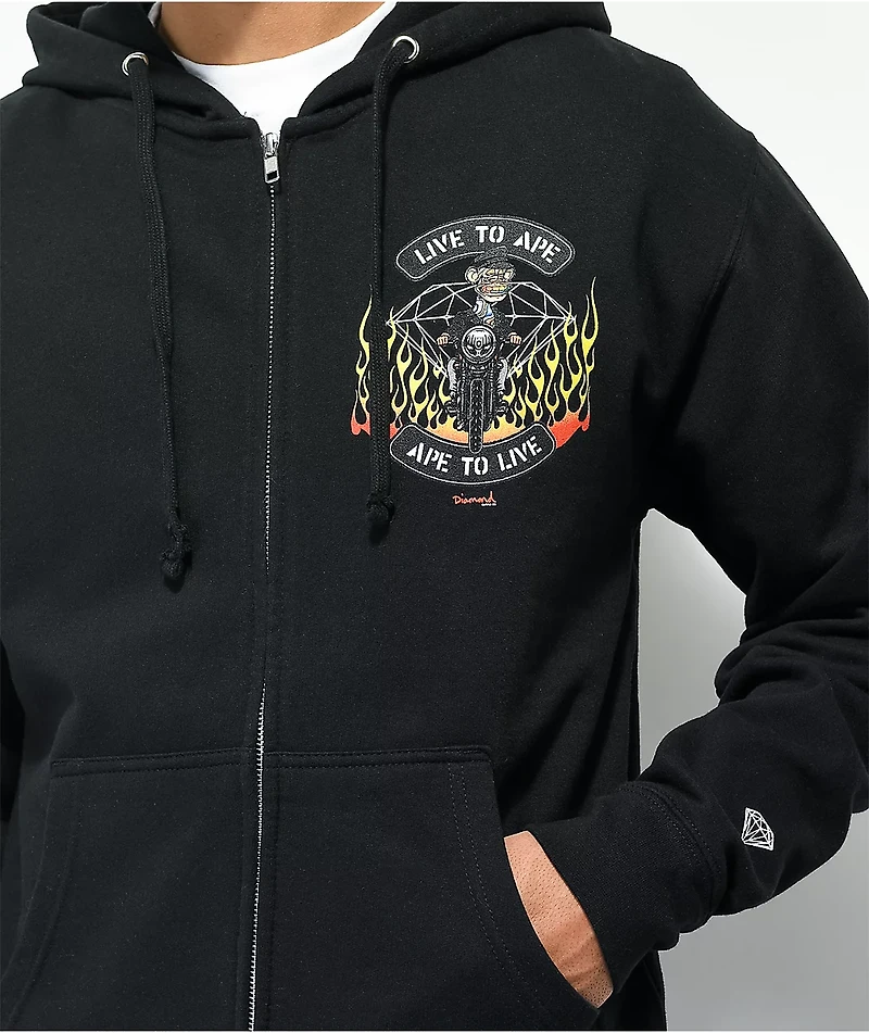 Diamond Supply Co. x Ape Live To Black Zip Hoodie