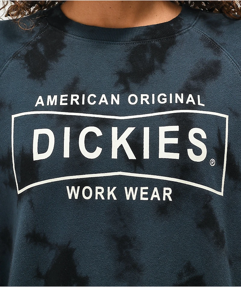 Dickies Blue & Black Tie Dye Cropped Crewneck Sweatshirt
