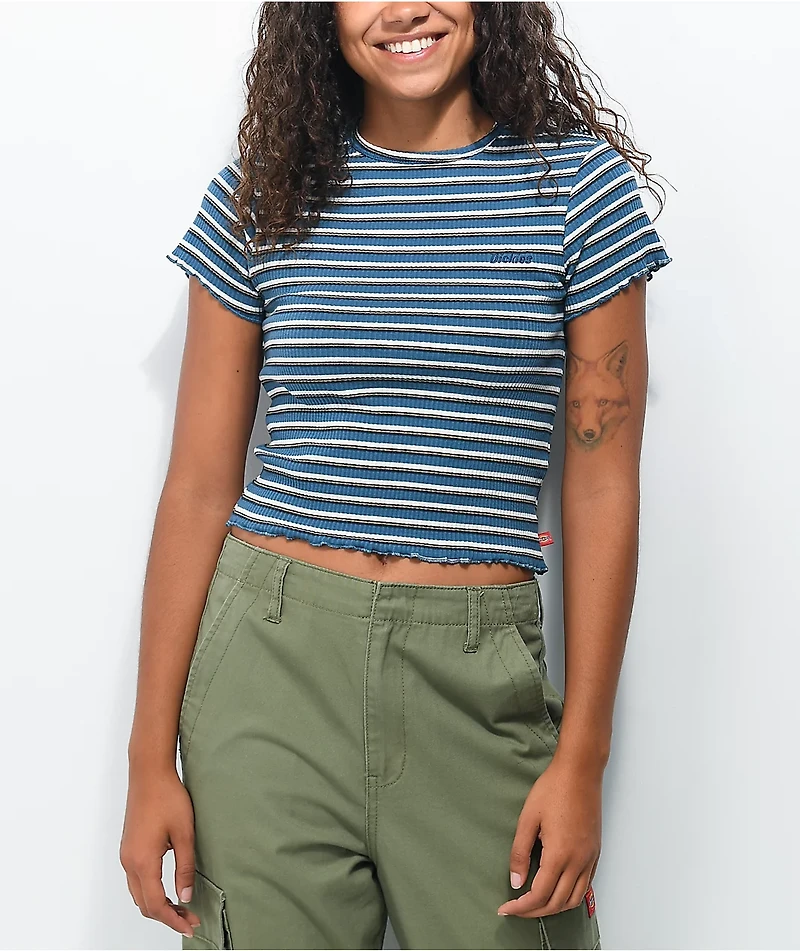 Dickies Blue Stripe Crop T-Shirt