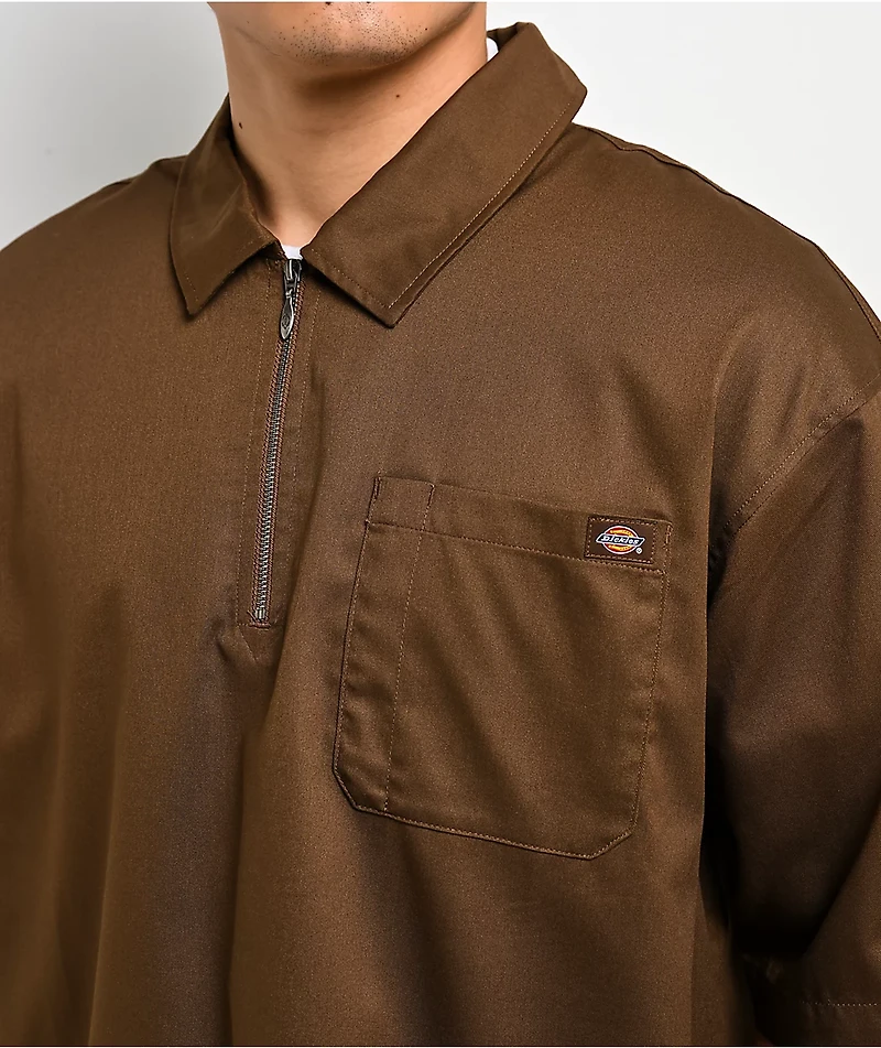 Dickies Cadiz Brown Quarter Zip Work Shirt