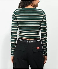 Dickies Forest Green Stripe Long Sleeve Button Front Top