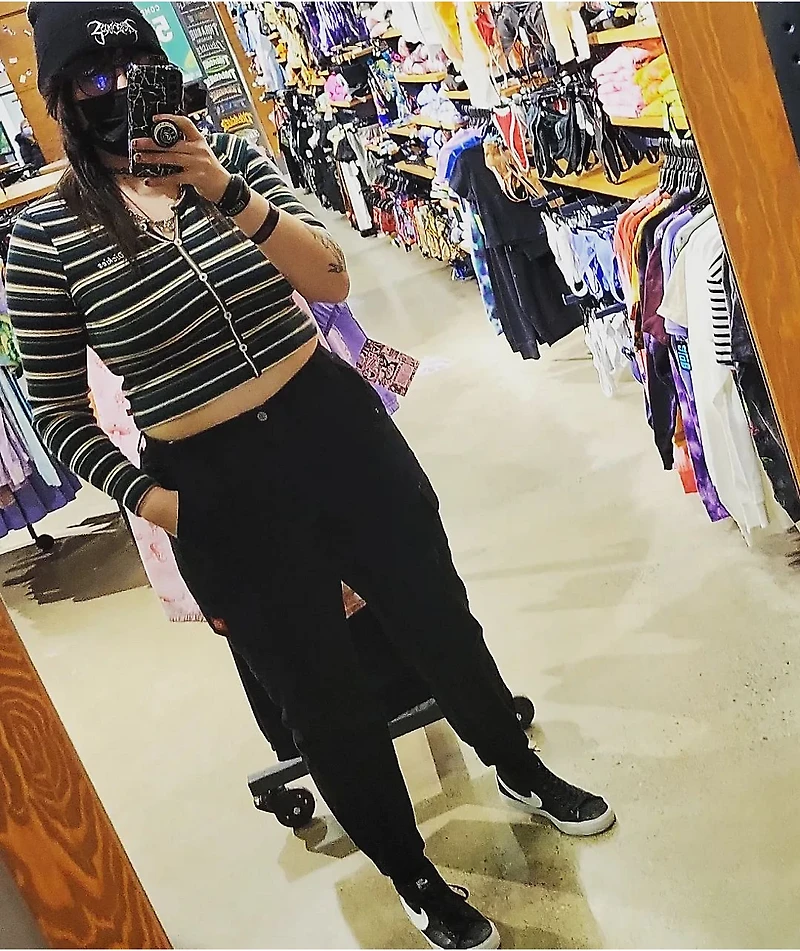 Dickies Forest Green Stripe Long Sleeve Button Front Top