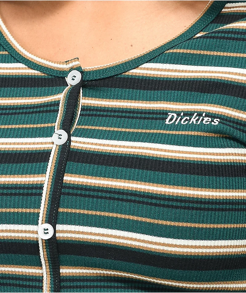 Dickies Forest Green Stripe Long Sleeve Button Front Top