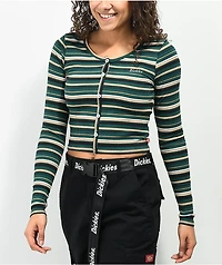 Dickies Forest Green Stripe Long Sleeve Button Front Top
