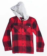 Dickies Kids Red & Black Hooded Flannel Shirt
