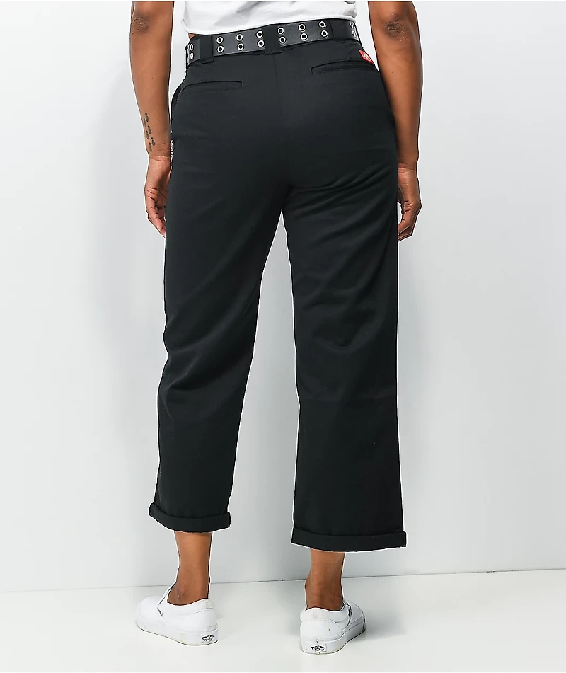 Dickies Roll Hem Belted Black Cropped Work Pants