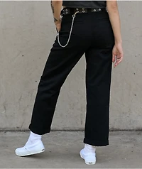 Dickies Roll Hem Belted Black Cropped Work Pants