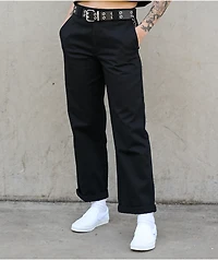 Dickies Roll Hem Belted Black Cropped Work Pants