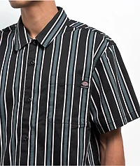 Dickies Skateboarding Relaxed Cooling Green & Black Stripe Button Up Short Sleeve Shirt