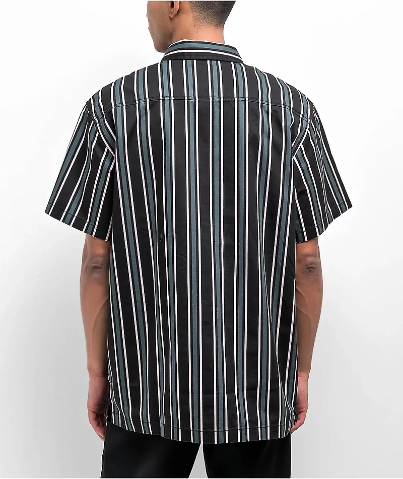 Dickies Skateboarding Relaxed Cooling Green & Black Stripe Button Up Short Sleeve Shirt