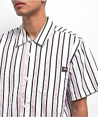 Dickies Skateboarding Relaxed Cooling White & Lotus Stripe Button Up Short Sleeve Shirt