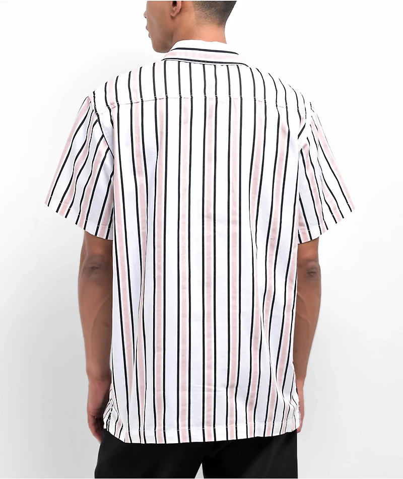 Dickies Skateboarding Relaxed Cooling White & Lotus Stripe Button Up Short Sleeve Shirt