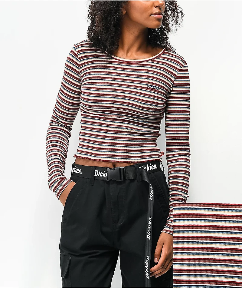 Dickies Tan Stripe Long Sleeve Crop T-Shirt