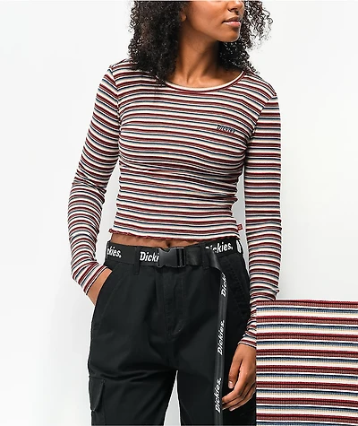 Dickies Tan Stripe Long Sleeve Crop T-Shirt