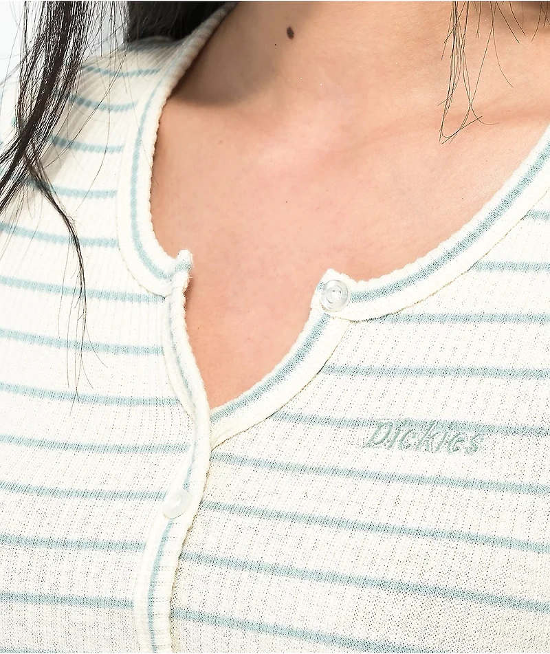 Dickies White Stripe Button Front Crop Top