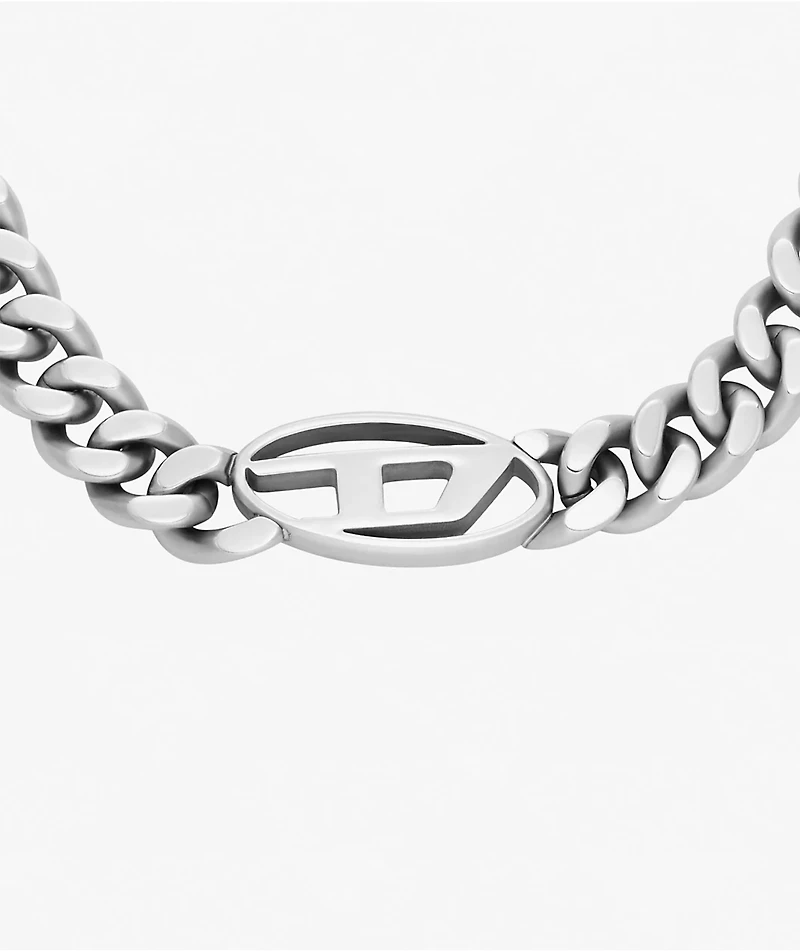 Diesel Emblem Silver Cuban Chain Necklace