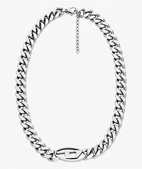 Diesel Emblem Silver Cuban Chain Necklace